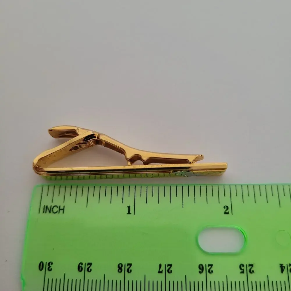 Nina Ricci French Tie Bar Clip Cufflinks Set Gold Silver Tone Logo Two Tone Box